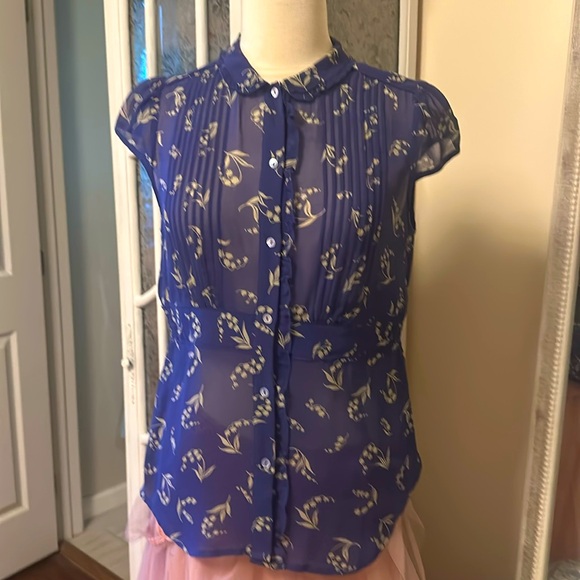 Odille muget lily of the valley silk chiffon top Anthropologie - Picture 1 of 7